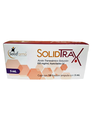 Solidtrax de 100 mg/mL Inyectable I.V. Caja con 10 Frascos ámpula con 5 mL - Ácido Tranexámico Solución