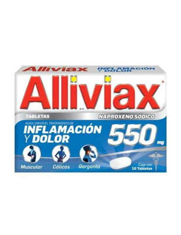 Alliviax 550 mg Caja con10 tabletas Naproxeno Sódico