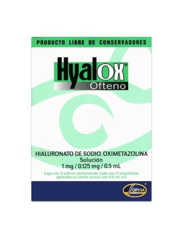 Hyalox Ofteno Solución 0.5ml Caja con 4 sobres cada uno con 5 ampolletas aplicadoras