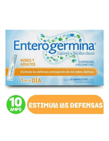 Enterogermina Caja con 10 Ampolletas Suspensión 4 Billones UFC NIÑOS Y ADULTOS - Esporas Bacillus Clausii