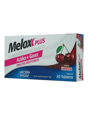 Melox Plus Con 30 Tabletas - Dimeticona/Aluminio Hidróxido/Magnesio Hidróxido De Magnesio Sabor Cereza