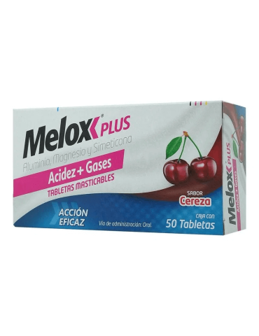 Melox Plus 50 Tabletas Masticables - Sabor Cereza. Acidez + Gases